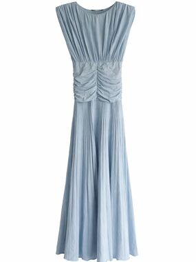 Zara Light Blue Pleated Maxi Dress
